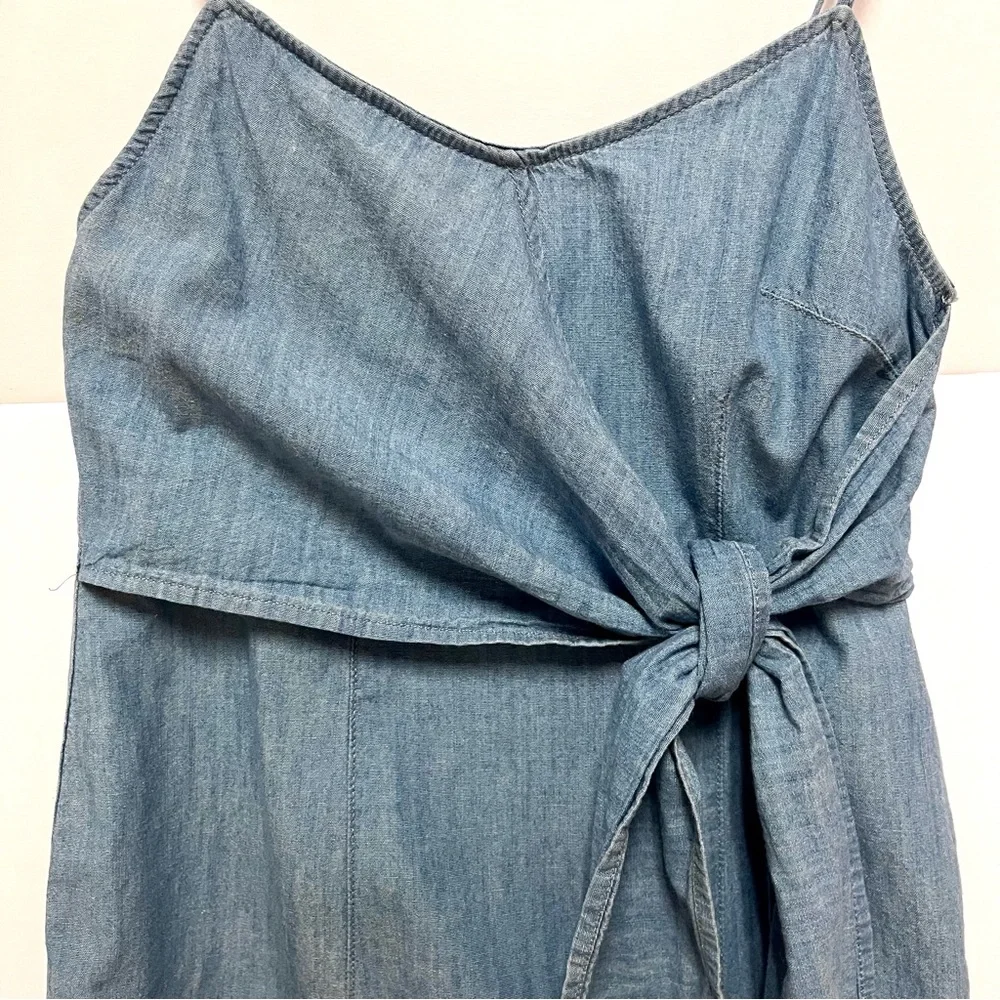 Topshop Chambray Midi Spaghetti Strap High Leg Slit Dress Front Knot Size 2 - Picture 7 of 9